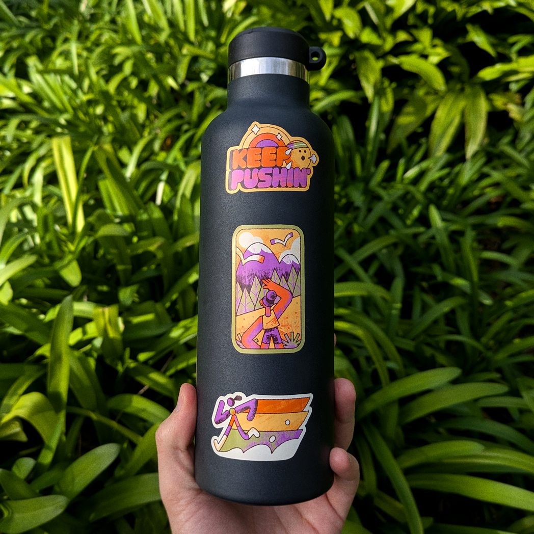 Running Stickers water bottle product shot