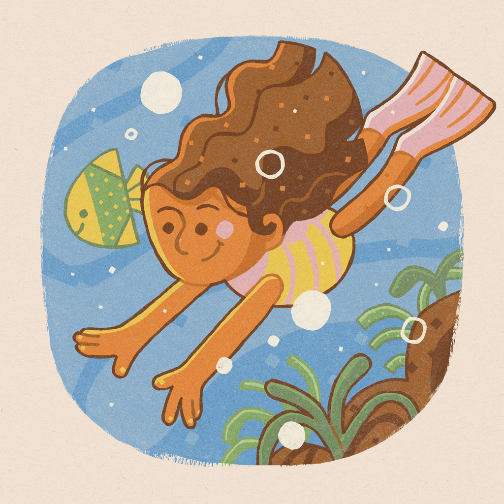 Summer in Lisbon illustration of kids swimming