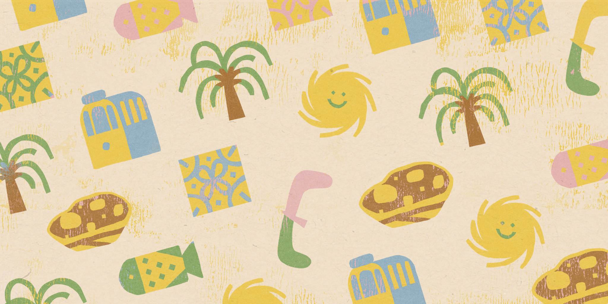 Summer in Lisbon wide street illustration